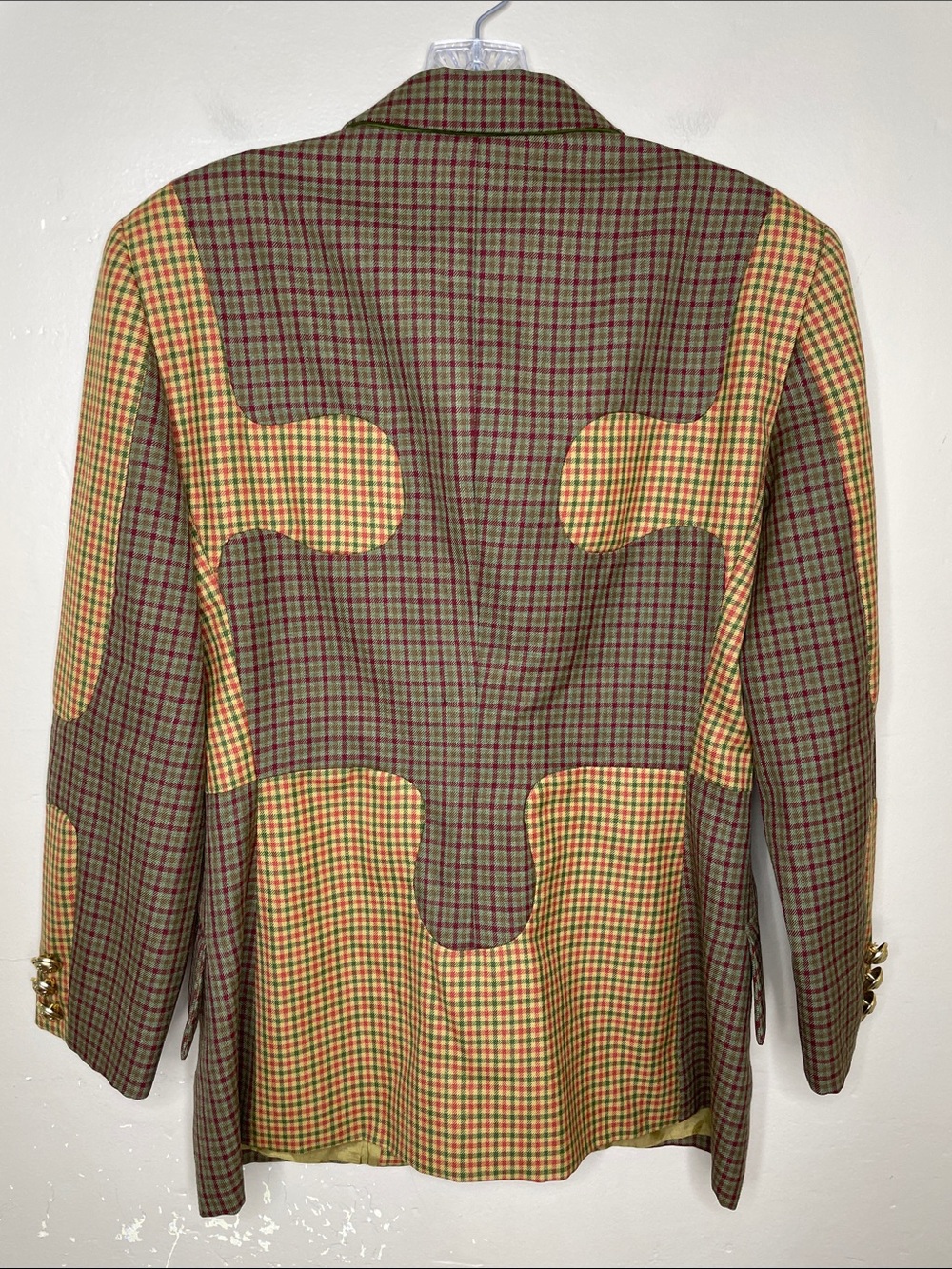 RARE 90’s MOSCHINO Cheap & Chic PUZZLE Blazer Italian Virgin Wool Plaid 8 - Picture 15 of 16
